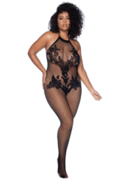 Combinaison grande taille en résille noire - MAL1116XBLK
